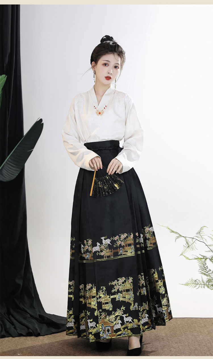 中華 漢服 馬面裙 中華風 スカート 2点 セット-6