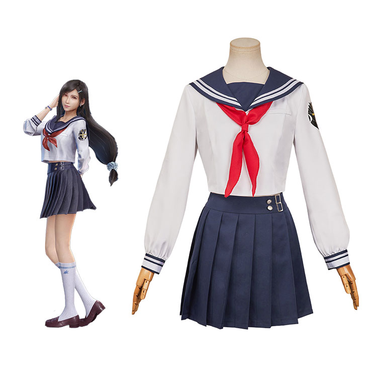 ファイナルファンタジーVII エバークライシス ティファ・ロックハート エバクラ学園セブン 七高セーラー服 コスプレ衣装-1