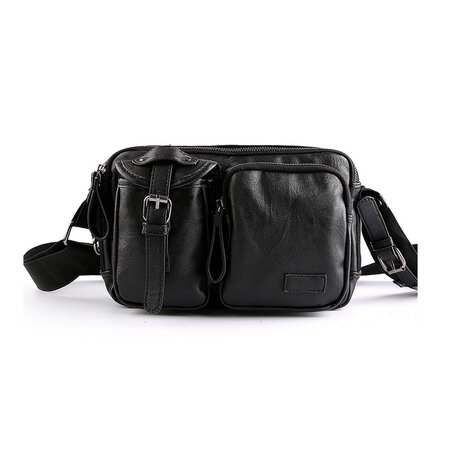 Whatna ミニショルダーバッグ メンズ ポシェット 横型 ショルダーミニポーチ 革 軽量 小型 人気型 耐久性 小さめメッセンジャーバッグ斜め掛け ビジネス 通学 通勤鞄 軽量 実用 自転車 かばん男性用 黒 91 Costowns