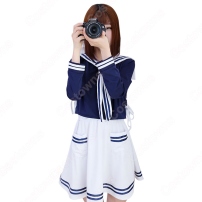 学園制服 コスプレ衣装 文化祭 体育祭 ユニフォーム コスチューム 日本学生制服 水兵服 セーラー服 上下セット COT-A00445(202×202)