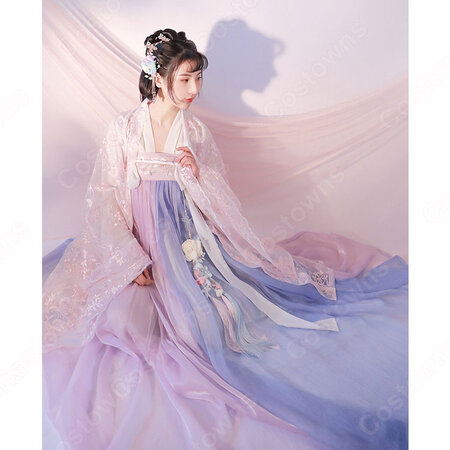 漢服 襦裙 コスプレ衣装 中国伝統衣装 古風 仙女風 可愛い 中国時代劇 桜刺繍 学園祭 パーティー 舞台演出服 光沢感 おしゃれコス服 Costowns