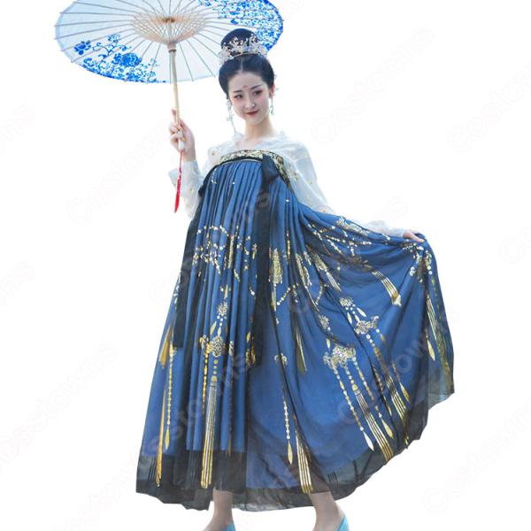 漢服 襦裙 コスプレ衣装 中国伝統衣装 古風 可愛い 中国時代劇 学園祭 パーティー 鶴 おしゃれコス服 披帛付き元の画像