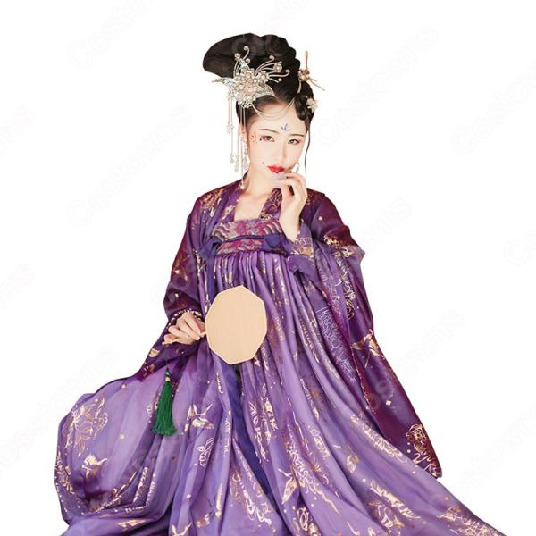 漢服 襦裙 コスプレ衣装 中国伝統衣装 古風 可愛い 中国時代劇 学園祭 パーティー 鶴 おしゃれコス服 紫 パープル 広袖元の画像