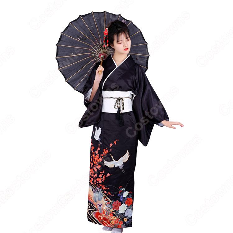 女性浴衣 和服 着物 日本伝統服 舞台衣装 コスプレ衣装 コスチューム 写真撮影 演出服 鶴柄 | Costowns