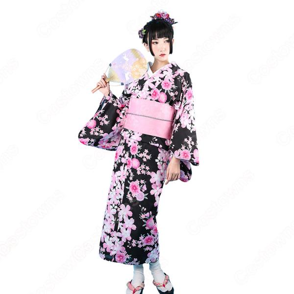 女性浴衣 和服 着物 日本伝統服 舞台衣装 コスプレ衣装 コスチューム 写真撮影 演出服 桜柄 COT-A00557元の画像