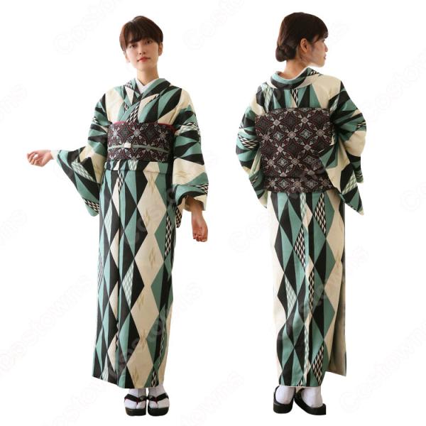女性浴衣 和服 着物 日本伝統服 舞台衣装 コスプレ衣装 コスチューム 写真撮影 演出服 菱柄元の画像