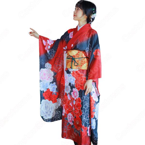 女性浴衣 和服 着物 日本伝統服 舞台衣装 コスプレ衣装 コスチューム 写真撮影 演出服 牡丹柄元の画像