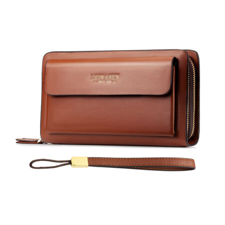 Huanshou 2way革 ミニセカンドバッグ メンズ 小さめ クラッチバッグ 長財布 ダブルラウンドファスナー 小銭入れあり 7枚カード収納 手持ちバッグ 男性用 紳士用 結婚式バッグ フォーマル ビジネス 冠婚葬祭 ブラウン Costowns