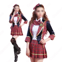 アイドルAKB48制服 コスプレ衣装 文化祭 学園祭 体育祭 ユニフォーム コスチューム 欧米日本韓国学生制服 チェック柄スカート 学校制服 演出服 上下セット(202×202)