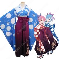 レム(リゼロ、㍕、Rem) 青（着物・和服） コスプレ衣装 『Re:ゼロから始める異世界生活（りぜろからはじめるいせかいせいかつ）』の登場人物の仮装 コスチューム(Re:ゼロから始める異世界生活 コスプレ衣装)