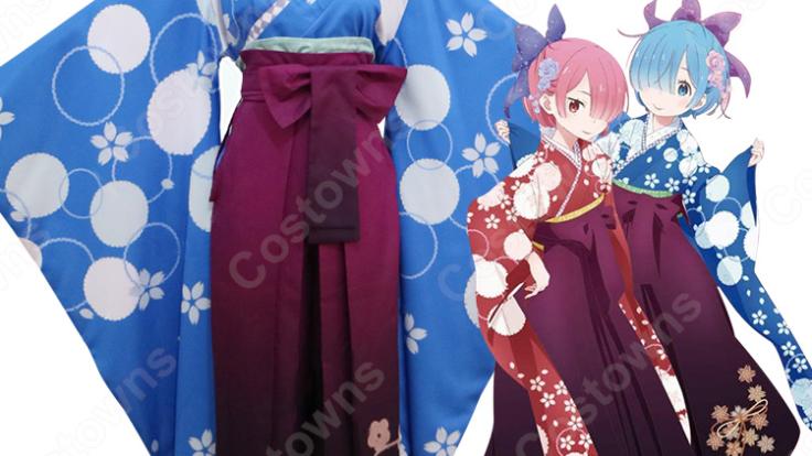 Q④2 レディース コスプレ リゼロ レム アム 浴衣 着物 和服 花