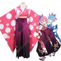 ラム(りぜろのらむ) 赤（着物・和服） コスプレ衣装 『Re:ゼロから始める異世界生活（りぜろからはじめるいせかいせいかつ）』の登場人物の仮装 コスチューム(Re:ゼロから始める異世界生活 コスプレ衣装)