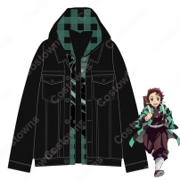 鬼滅の刃 竈門炭治郎 デニム コード ジャケット パーカー 長袖 春、秋、冬に適用(202×202)