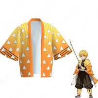 我妻善逸 (あがつまぜんいつ) 羽織 フリーサイズ、大人用、子供用 3サイズ コスプレ衣装 『鬼滅の刃』の登場人物の仮装 コスチューム(鬼滅の刃 コスプレ衣装)
