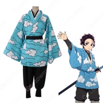 竈門炭治郎 (かまどたんじろう) 水色・雲柄着物セット コスプレ衣装 『鬼滅の刃』の登場人物の仮装 コスチューム(202×202)