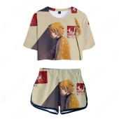 鬼滅の刃 Tシャツ 短パン 上下セット レディース アニメ 服 半袖 女の子 ガール かわいい 柔らかい ヘソ出し 衣装 イベント 誕生日 プレゼント 鬼滅の刃 グッズ(アニメ・ゲームグッズでおすすめの商品)