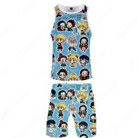 鬼滅の刃 ショート パンツ 丸首 Tシャツ 2点セット 上下セット 半袖 夏服 漫画 プリント 誕生日 プレゼント(服)
