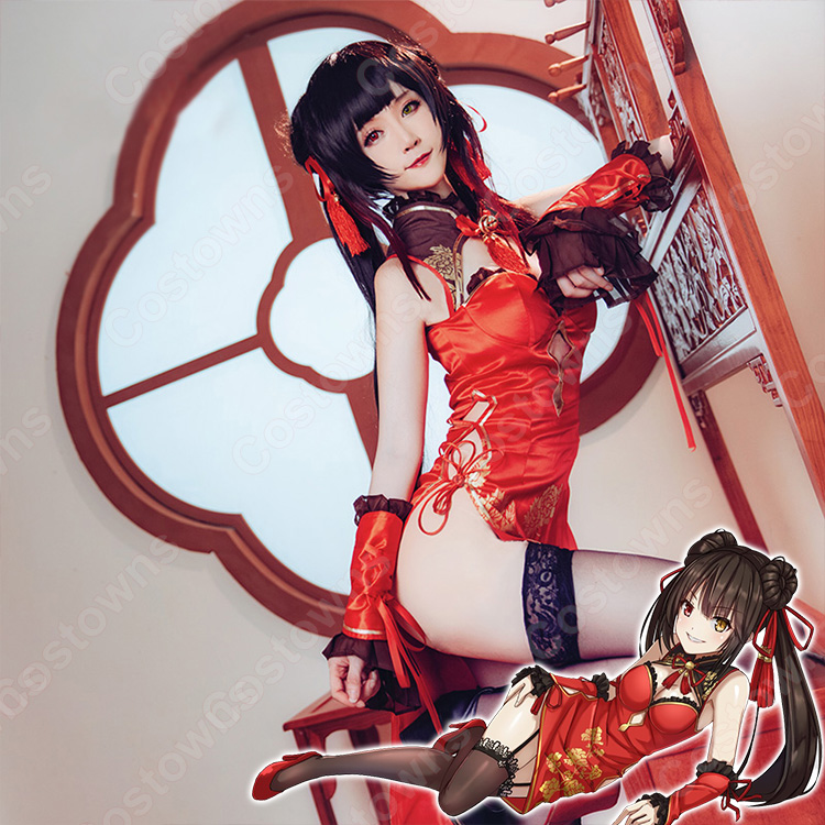 DATE A LIVE 時崎 狂三 コスプレ 赤黒 グラデーションかつら ウィッグ