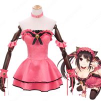 『デート・ア・ライブ』時崎狂三(ときさきくるみ) コスプレ衣装 DATE A LIVE 猫 フィギュア服 ピンク セクシー 可愛い ワンピース コスプレ用(デート・ア・ライブ コスプレ衣装)