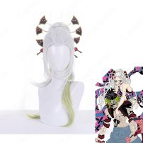 堕姫 コスプレ 高品質耐熱 ウィッグ 『鬼滅の刃』十二鬼月 上弦陸 だき 白緑グラデーション 人気キャラかつら ウィッグネット付 変装用(コスプレウィッグ)