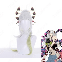 堕姫 コスプレ 高品質耐熱 ウィッグ 『鬼滅の刃』十二鬼月 上弦陸 だき 白緑グラデーション 人気キャラかつら ウィッグネット付 変装用(202×202)