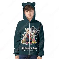 『鬼滅の刃』ハロウィーン周辺 パーカー ジッパー付き 猫耳フード付き カジュアル スウェット アニメ プリント 長袖 記念シャツ キッズ おしゃれ イベント 衣装 男女兼用(服)