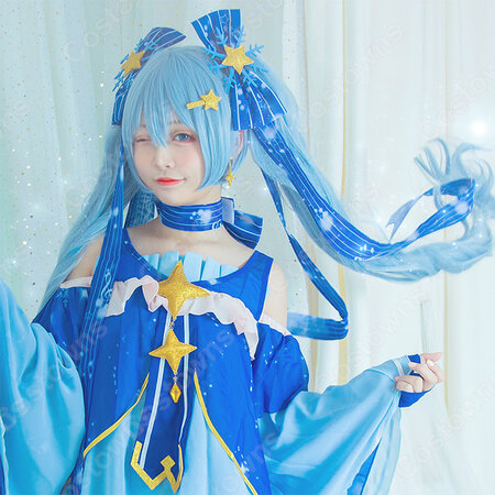雪ミク コスプレ高品質耐熱 青 ウィッグ ネット付き 可愛い 女の子 かつら 変装用 Costowns