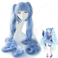 雪ミク コスプレ 高品質耐熱 ウィッグ ネット付き 可愛い 人気キャラ 青 かつら 小道具付き 変装用(コスプレウィッグ)