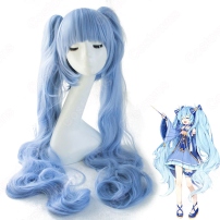 雪ミク コスプレ 高品質耐熱 ウィッグ ネット付き 可愛い 人気キャラ 青 かつら 小道具付き 変装用(202×202)