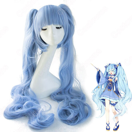雪ミク コスプレ高品質耐熱 青 ウィッグ ネット付き 可愛い 女の子 かつら 変装用 Costowns