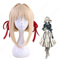 ヴァイオレット コスプレ高品質耐熱 ウィッグ ネット付き『永遠と自動手記人形』 可愛い 人気キャラ 金色 かつら 小道具付き 変装用(コスプレウィッグ)