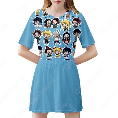 鬼滅の刃 グッズ 女の子 ワンピース アニメ カジュアルスタイル 半袖 薄手 ひざ丈 夏 ワンピース Costowns