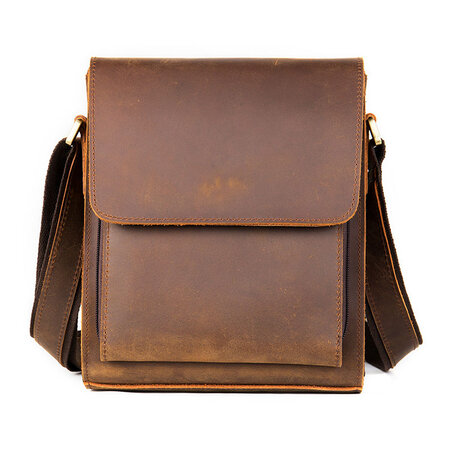 Whatna 天然牛革 ショルダーバッグ メンズ メッセンジャーバッグ小さめ ビジネスバッグ Ipad10 5収納可縦型 本革 通勤 通学 斜めがけ バッグ オシャレ な シンプル な 軽量 実用 自転車 かばん男性用 ブラウン 黒 7433 Costowns