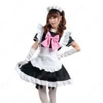 メイド服 コスプレ衣装 ひざ丈 メイド衣装 喫茶店のメイド服 レストランのメイド服 可愛い 萌え ウェイトレス 黒 メイド スタイリッシュ 女装 ハロウィン 公演 ステージ 人気 仮装 コスチューム(メイド服)