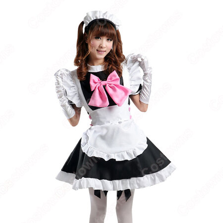 メイド服 コスプレ衣装 喫茶店のメイド服 レストランのメイド服 黒 メイド スタイリッシュ 女装 Costowns