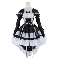 フレンチ 白黒 メイド服 コスチューム 袖が着脱可能 燕尾 ワンピース レディース コスプレ 衣装(メイド服)