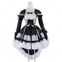 フレンチ 白黒 メイド服 コスチューム 袖が着脱可能 燕尾 ワンピース レディース コスプレ 衣装(202×202)