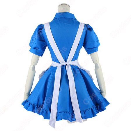 ナース風つきブルーメイド服 赤十字マークのナースキャップ 半袖 ワンピース 看護婦 コスプレ 衣装 Costowns