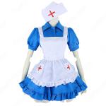 ナース風つきブルーメイド服 赤十字マークのナースキャップ 半袖 ワンピース 看護婦 コスプレ 衣装 コスチューム 仮装