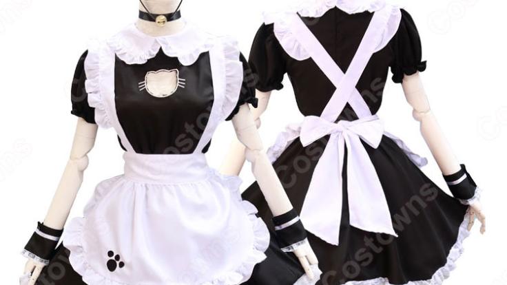 定番くろ猫メイド服 ワンピース カチューシャ チョーカーつき