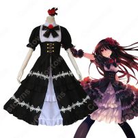 デート・ア・ライブの時崎狂三 ロリータ (ロリィタ) コスプレ衣装 ときさきくるみ 風 メイド服 黒ワンピース イベント パーティー コスチューム(デート・ア・ライブ コスプレ衣装)