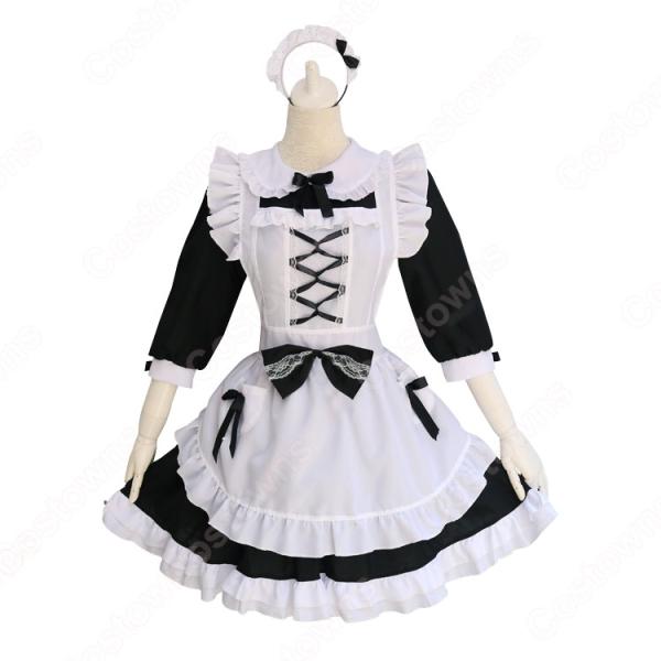 白黒 ロリータ メイド服 定番 メイド コスチューム lolita かわいい コスプレ コスチューム ワンピース元の画像