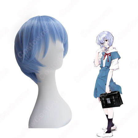 新世紀エヴァンゲリオン Eva 綾波レイ風コスプレウィッグ 短い青い髪 コスチューム用小物 Costowns