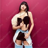 BLACKPINK（ブラックピンク） リサ(LISA) 風 コスプレ 衣装 ジーンズ キャミソール アームカバー ショートパンツ 人気グループ アイドル制服(アイドル制服・学生制服でおすすめの商品)