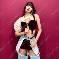 BLACKPINK（ブラックピンク） リサ(LISA) 風 コスプレ 衣装 ジーンズ キャミソール アームカバー ショートパンツ 人気グループ アイドル制服(少女時代、IZ*ONE、BLACKPINK、TWICE)