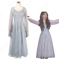 IU（アイユー） 風 ファッション パーティードレス 長袖 ハイウエスト ストライプ ワンピース(その他)