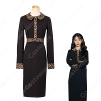 『ホテルデルーナ(호텔 델루나、Hotel Del Luna)』 IU（アイユー） コスプレ衣装 レオパード（ヒョウ柄）ワンピース 丸襟 長袖(202×202)