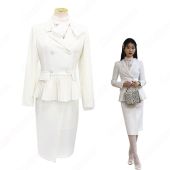 IU（アイユー）風 白のダブルブレストのペプラムスーツ 『ホテルデルーナ(호텔 델루나、Hotel Del Luna)』第1話 コスチューム 変装・仮装・コスプレ衣装(送料無料)