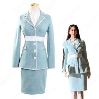 IU（アイユー）風 青スーツ コート スカート レースシャツ 『ホテルデルーナ(호텔 델루나、Hotel Del Luna)』 コスチューム 変装 コスプレ衣装(202×202)