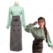 IU（アイユー）風 立ち襟 シャツ グレー ハイウエストスカート 『ホテルデルーナ(호텔 델루나、Hotel Del Luna)』 コスチューム 変装 コスプレ衣装(送料無料)